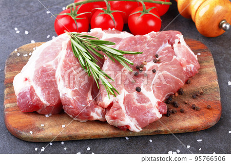 Meat on black surface Meat on black surface 95766506