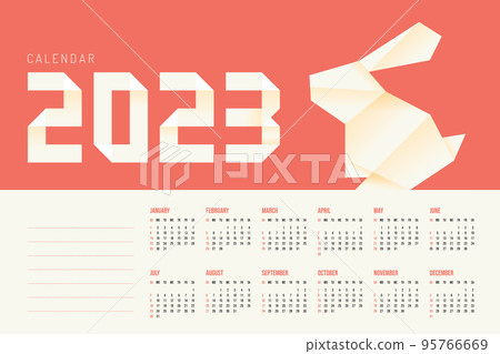 2023 Rabbit Origami Calendar. lunar paper happy new year vector design. 95766669