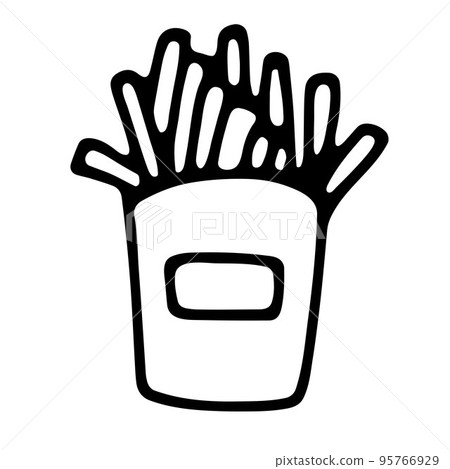 Doodle French fries in a package icon 95766929
