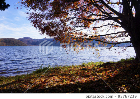 Lake Haruna and autumn leaves Lake Haruna and autumn leaves 95767239