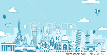 世界著名建築（廢墟、建築、世界遺產）水平橫幅插圖/海外旅行、世界形象 95768152