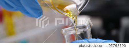 Chemical laboratory research and liquid oil processing closeup 95768590