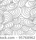 Vector seamless geometric pattern of arches and circles drawn with thin lines in doodle style. Vector seamless black linear pattern ripples or waves. 95768962