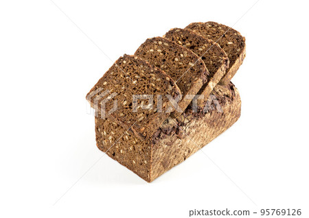 Rye bread slices isolated on white background Rye bread slices isolated on white background 95769126