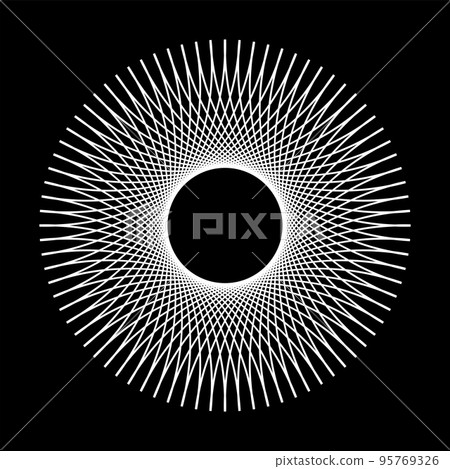 Abstract Circle Radial Pattern. White Round Design Element on Black Background. 95769326