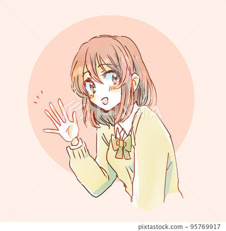 女學生揮手 女學生揮手 95769917