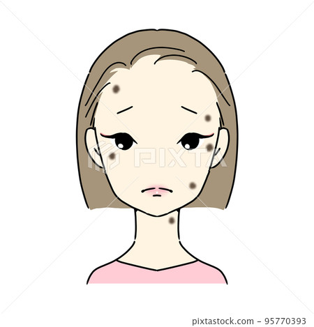 患有老年斑和雀斑（脂溢性角化病、疣）的女性 95770393