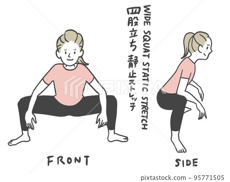 Static stretch with squat stance - Stock Illustration [95771505] - PIXTA