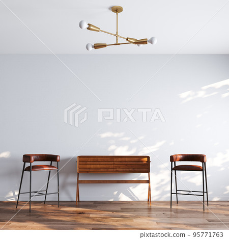 White room interior with vintage chair and mid century style commode 3d render. 95771763