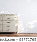 White room interior with sofa and vintage style commode 3d render. 95771765