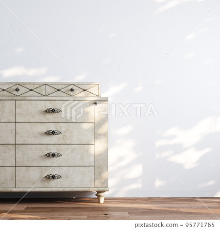White room interior with sofa and vintage style commode 3d render. 95771765