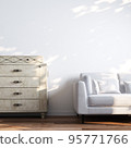 White room interior with sofa and vintage style commode 3d render. 95771766