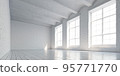 White loft hall interior with frames for exhibition 3d panoramic render. 95771770