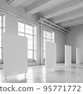 White loft hall interior with frames for exhibition 3d render. 95771772