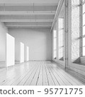 White loft hall interior with frames for exhibition 3d render. 95771775