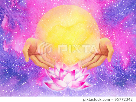 Sahasrara Crown Chakra violet purple or white color logo symbol icon reiki mind spiritual health healing holistic energy lotus mandala watercolor painting art illustration design universe background 95772342