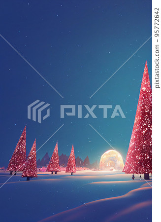 Winter christmas landscape. Magical fairy light. Christmas tree. Winter starry sky Winter christmas landscape. Magical fairy light. Christmas tree. Winter starry sky 95772642