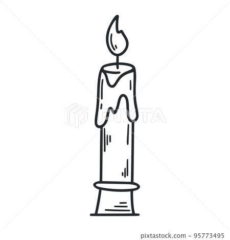 Candle doodle black outline illustration on white background isolated object 95773495