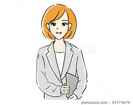 一個穿著西裝的女人拿著電腦 一個穿著西裝的女人拿著電腦 95773674