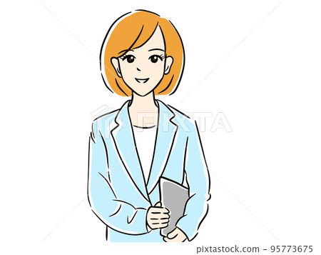 一個穿著西裝的女人拿著電腦 一個穿著西裝的女人拿著電腦 95773675