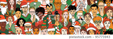 Christmas New Year Party. Young, middle age, senior women men children seamless pattern background. 95773943