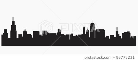Modern City Skyline silhouette outline drawing on white background. 95775231