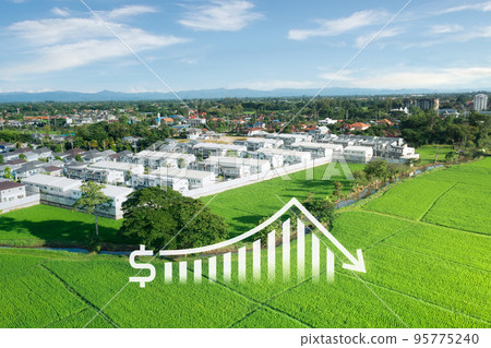 Land in aerial view with concept of value to decrease. Land in aerial view with concept of value to decrease. 95775240