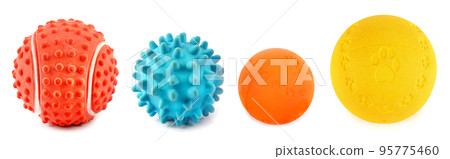 A set of balls - toys for dogs isolated on white background. Wide photo. 95775460