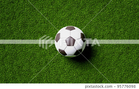 Soccer field center and ball in top view background. Sport and athletic concept. 3D illustration rendering 95776098