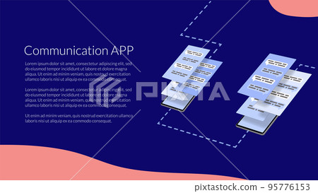 Mobile applications for communication. Programs for messages in smartphones. Template for a website or banner. Vector EPS10. Mobile applications for communication. Programs for messages in smartphones. Template for a website or banner. Vector EPS10. 95776153