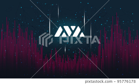 Avalanche AVAX token symbol of the DeFi project on dark polygonal background with wave of lines. Cryptocurrency coin logo icon. Decentralized finance programs. Vector illustration. 95776178
