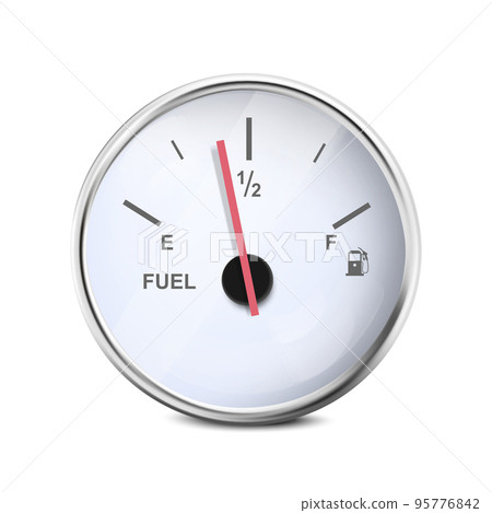 Vector realistic, 3D white car fuel gauge. Vector realistic, 3D white car fuel gauge. 95776842