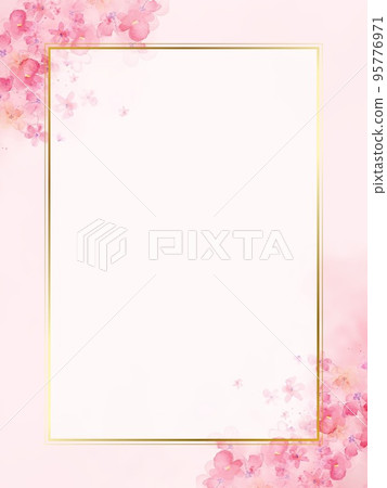 Gold frame with watercolor pink flowers 95776971