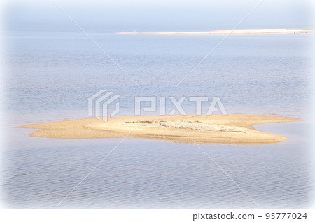 Morning scenery of Nakaumi with thick fog (illustration style) 95777024