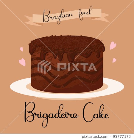 Brigadeiro chocolate cake on a plate, brazilian national food, dessert. Illustration, vector Brigadeiro chocolate cake on a plate, brazilian national food, dessert. Illustration, vector 95777173