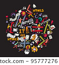 IT-specialists team work write code symbols round doodles 95777276