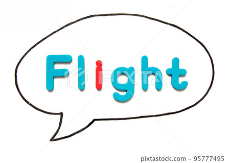 Alphabet letter with word flight in black line hand drawing as bubble speech on white board background 95777495