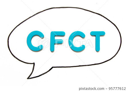 Alphabet letter with word CFCT (Abbreviation of Cash Flow Cycle Time) in black line hand drawing as bubble speech on white board background 95777612