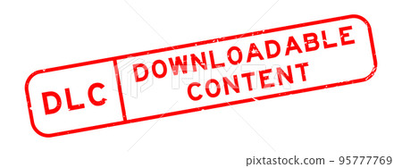 Grunge red DLC downloadable content word square rubber seal stamp on white background 95777769