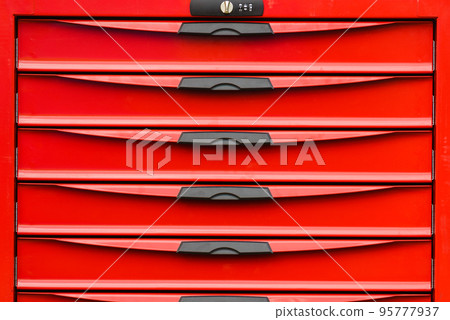 Red plastic box cabinet with black handles drawers 95777937