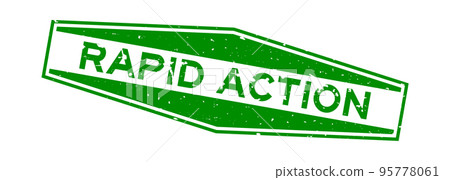 Grunge green rapid action word hexagon rubber seal stamp on white background 95778061