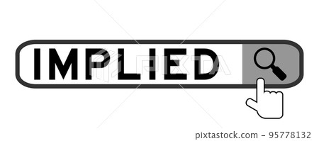 Search banner in word implied with hand over magnifier icon on white background 95778132
