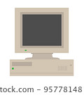 An old model personal computer on a white background. 95778148