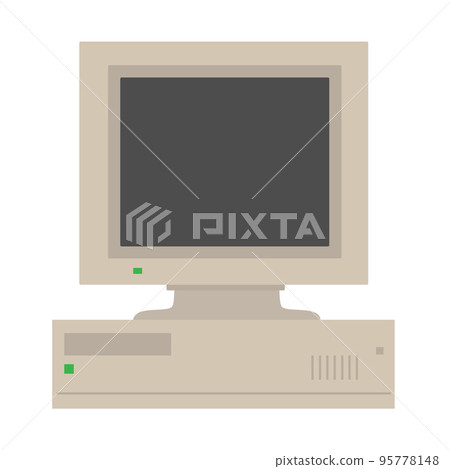 An old model personal computer on a white background. 95778148