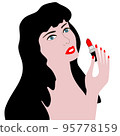 A girl puts on her makeup. 95778159