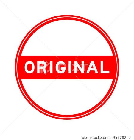 Red color round seal sticker in word original on white background 95778262