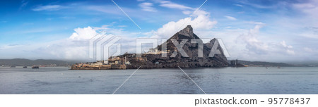City Buildings, Homes and Mountain by the Sea. Gibraltar, United Kingdom 95778437