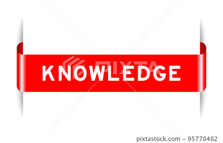 Red color inserted label banner with word knowledge on white background 95778482