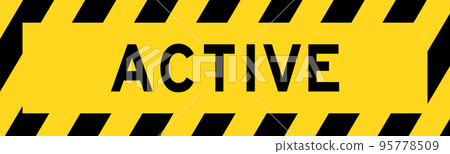 Yellow and black color with line striped label banner with word active 95778509
