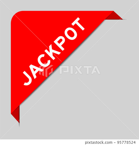 Red color of corner label banner with word jackpot on gray background Red color of corner label banner with word jackpot on gray background 95778524
